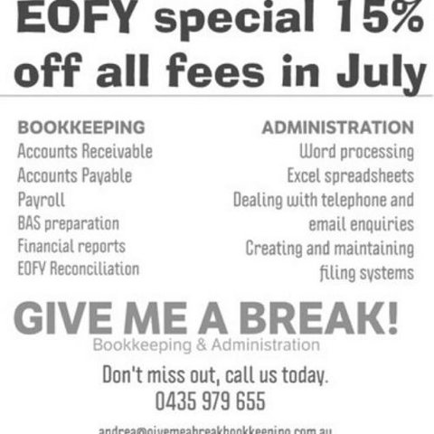 GIVE ME A BREAK! Bookkeeping & Administration - Accountant Find 0